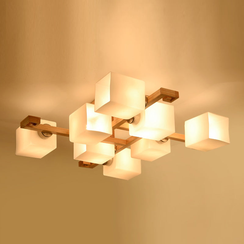 Wooden Ceiling Mount Lamp Modern Style Beige Ceiling Mounted Fixture
