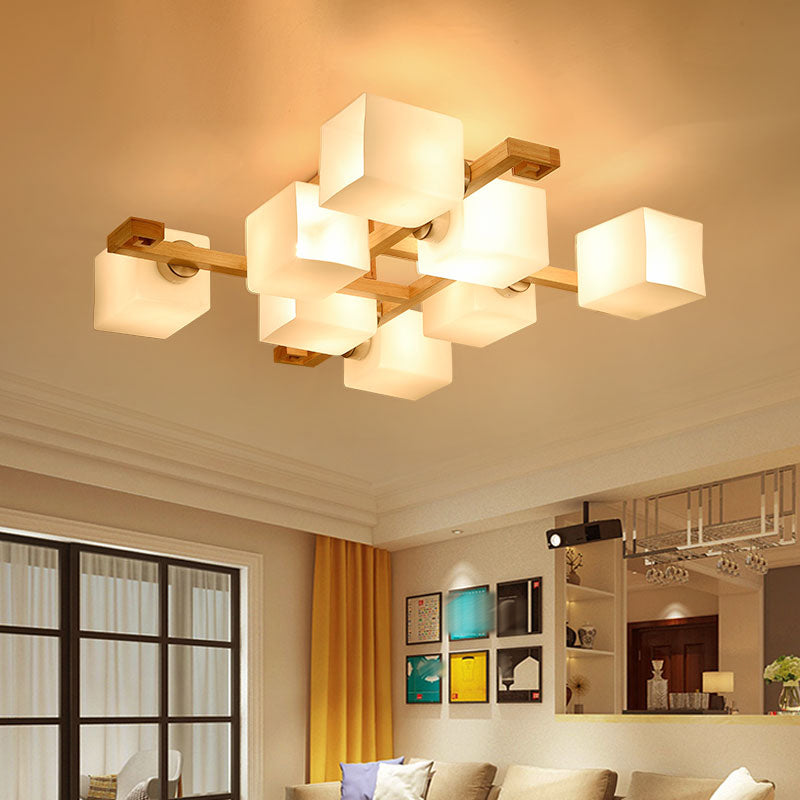 Wooden Ceiling Mount Lamp Modern Style Beige Ceiling Mounted Fixture