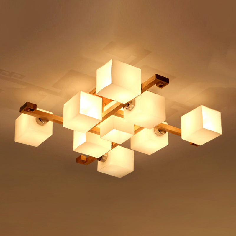 Wooden Ceiling Mount Lamp Modern Style Beige Ceiling Mounted Fixture