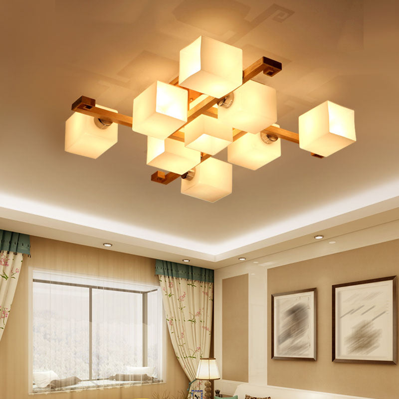 Wooden Ceiling Mount Lamp Modern Style Beige Ceiling Mounted Fixture