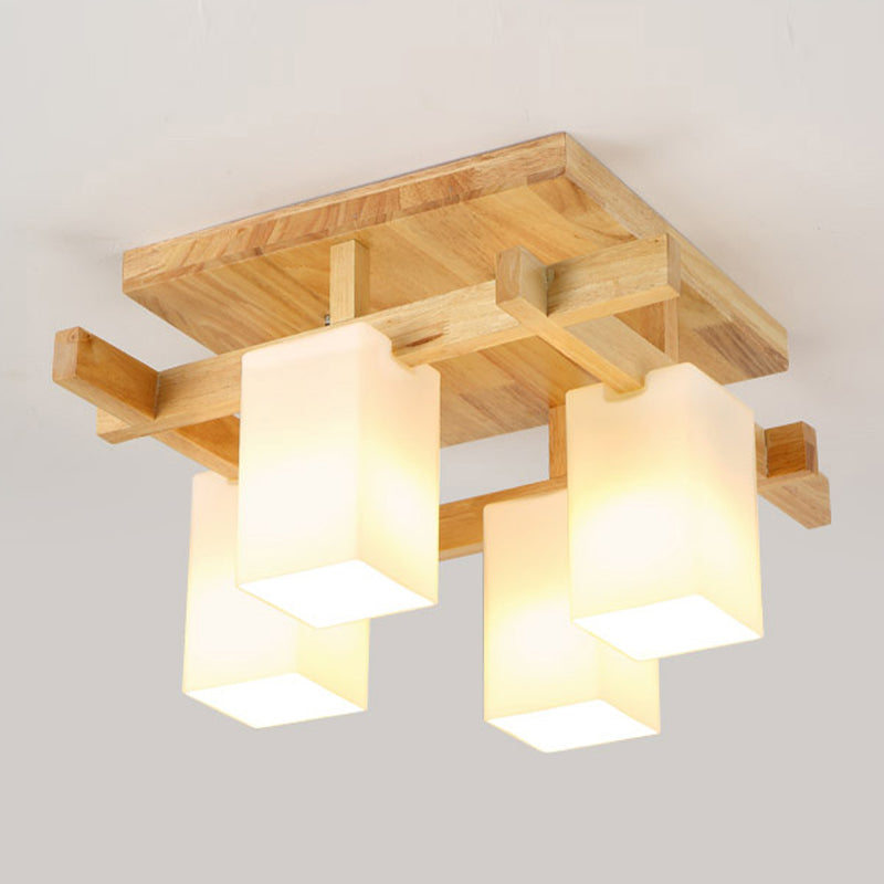 Wooden Ceiling Mount Lamp Modern Style Beige Ceiling Mounted Fixture