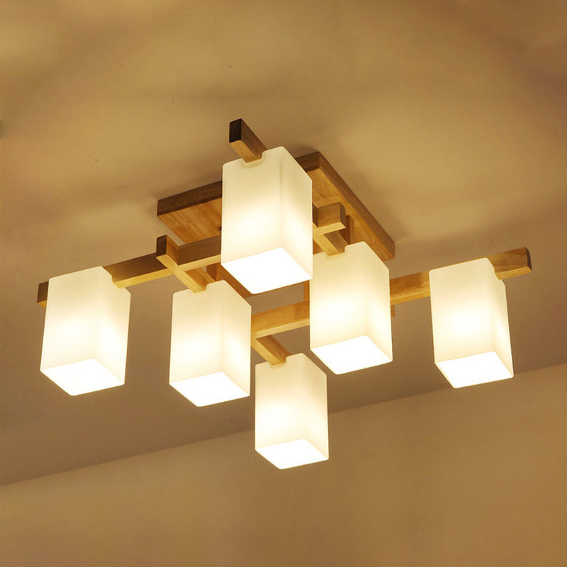 Wooden Ceiling Mount Lamp Modern Style Beige Ceiling Mounted Fixture