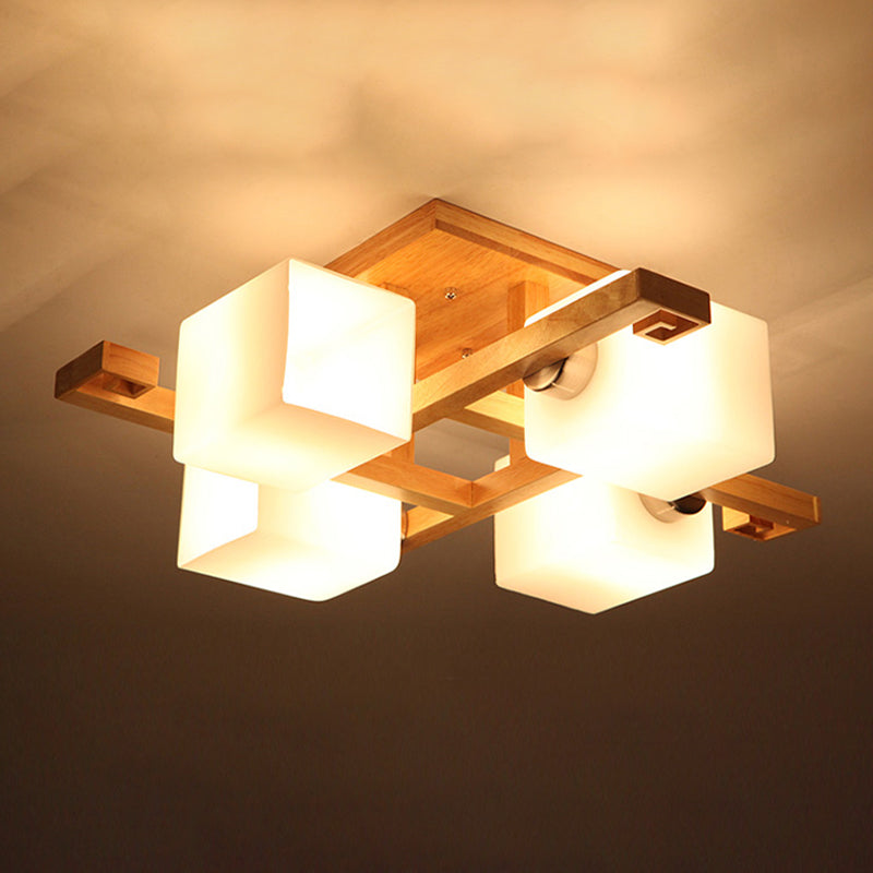 Wooden Ceiling Mount Lamp Modern Style Beige Ceiling Mounted Fixture