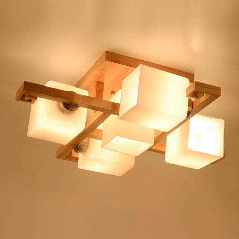 Wooden Ceiling Mount Lamp Modern Style Beige Ceiling Mounted Fixture