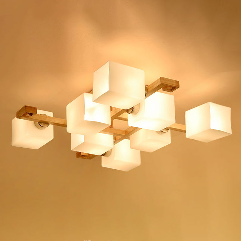 Wooden Ceiling Mount Lamp Modern Style Beige Ceiling Mounted Fixture