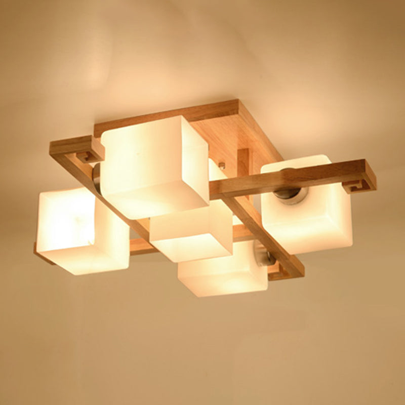 Wooden Ceiling Mount Lamp Modern Style Beige Ceiling Mounted Fixture