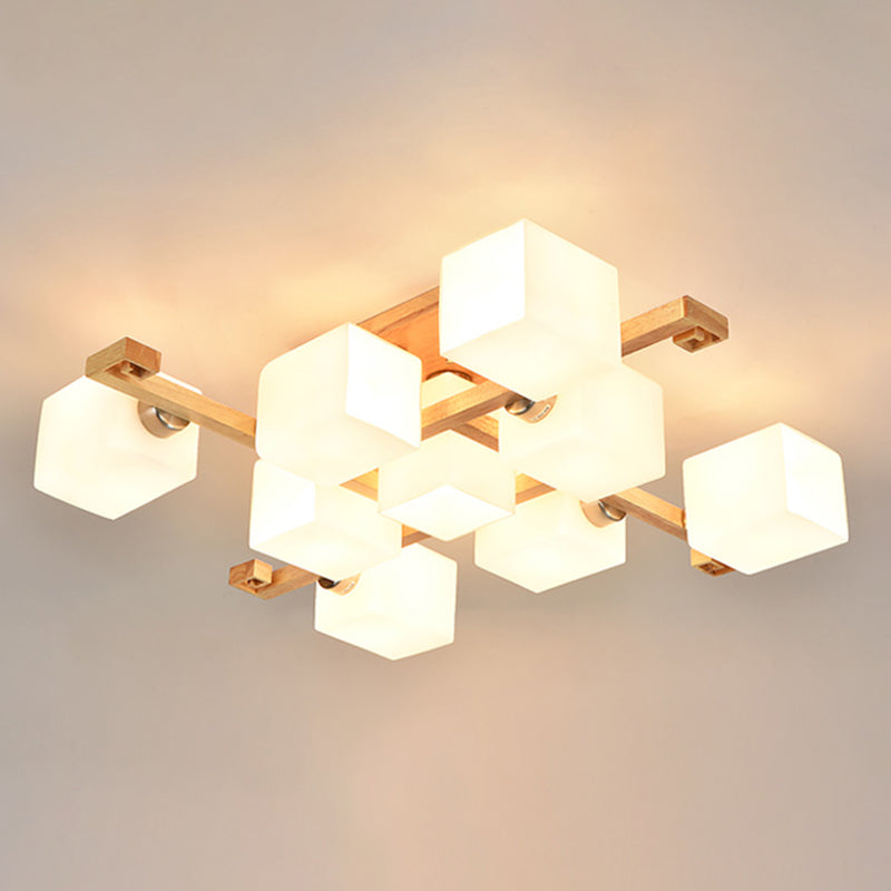 Wooden Ceiling Mount Lamp Modern Style Beige Ceiling Mounted Fixture