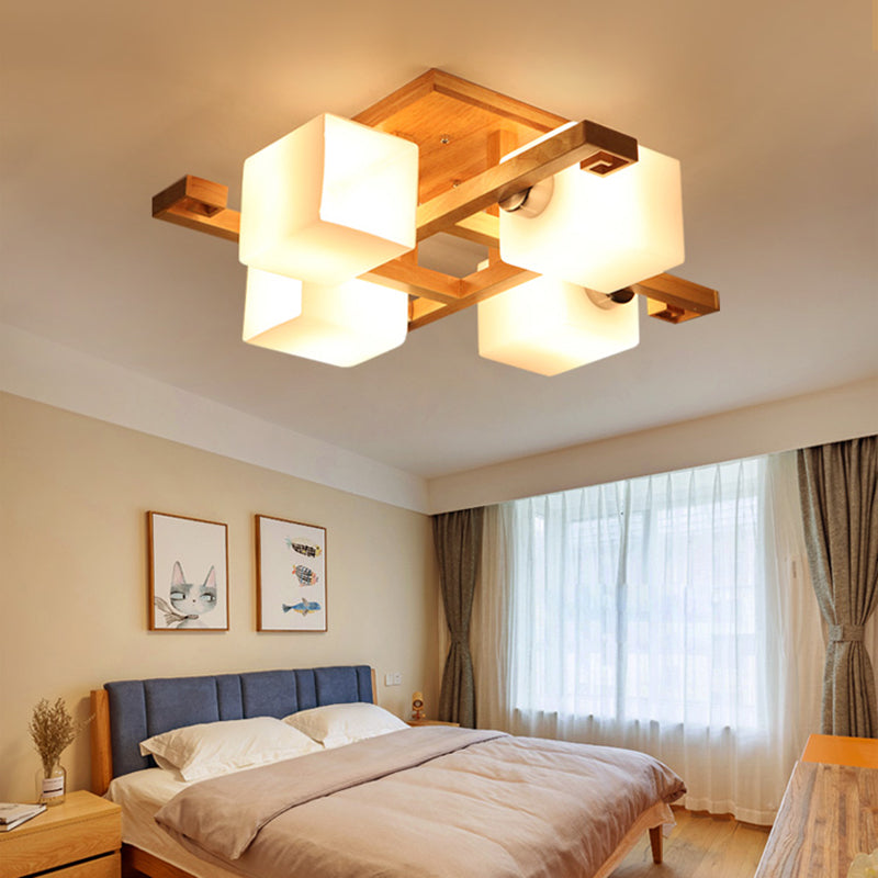 Wooden Ceiling Mount Lamp Modern Style Beige Ceiling Mounted Fixture