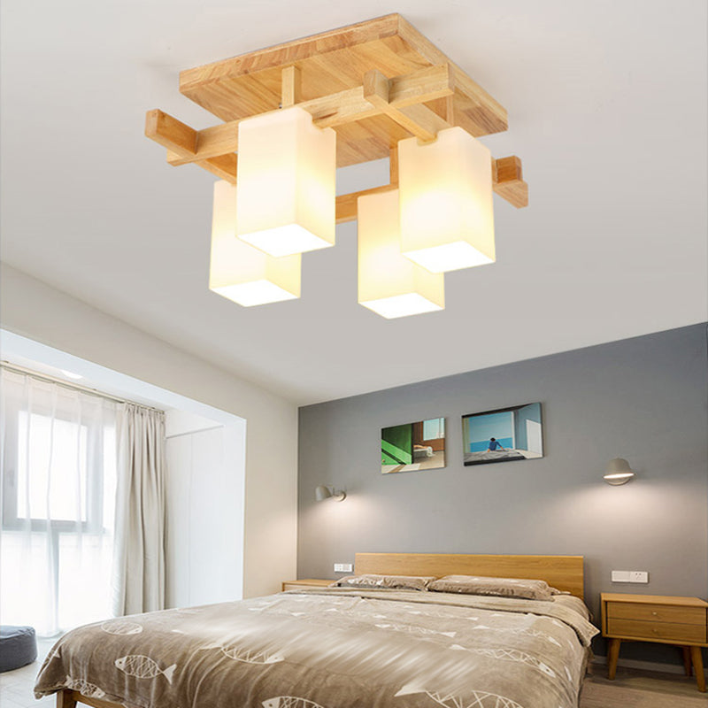 Wooden Ceiling Mount Lamp Modern Style Beige Ceiling Mounted Fixture
