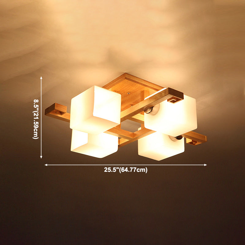 Wooden Ceiling Mount Lamp Modern Style Beige Ceiling Mounted Fixture