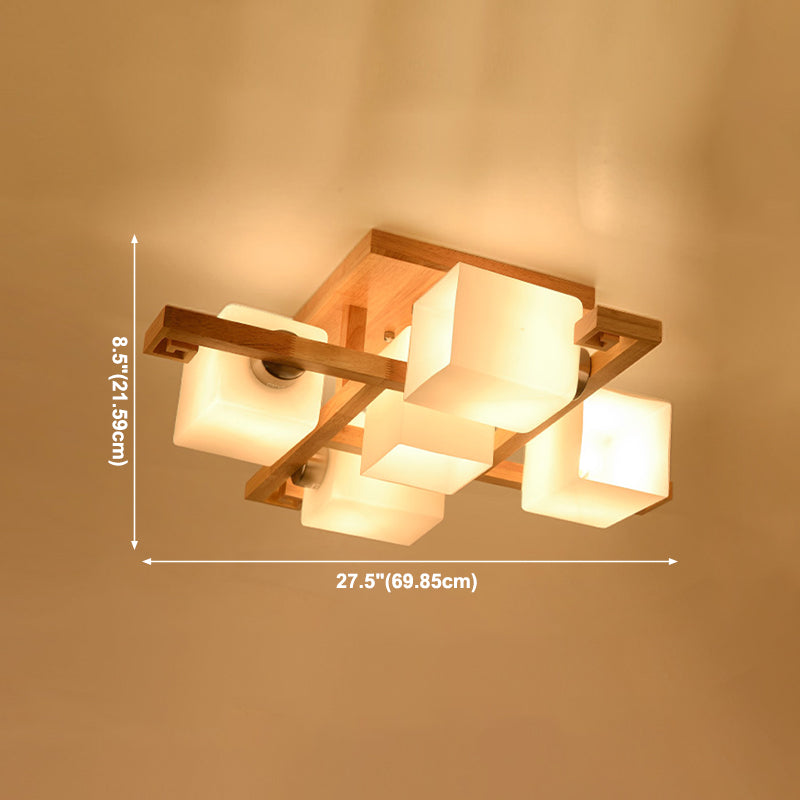 Wooden Ceiling Mount Lamp Modern Style Beige Ceiling Mounted Fixture