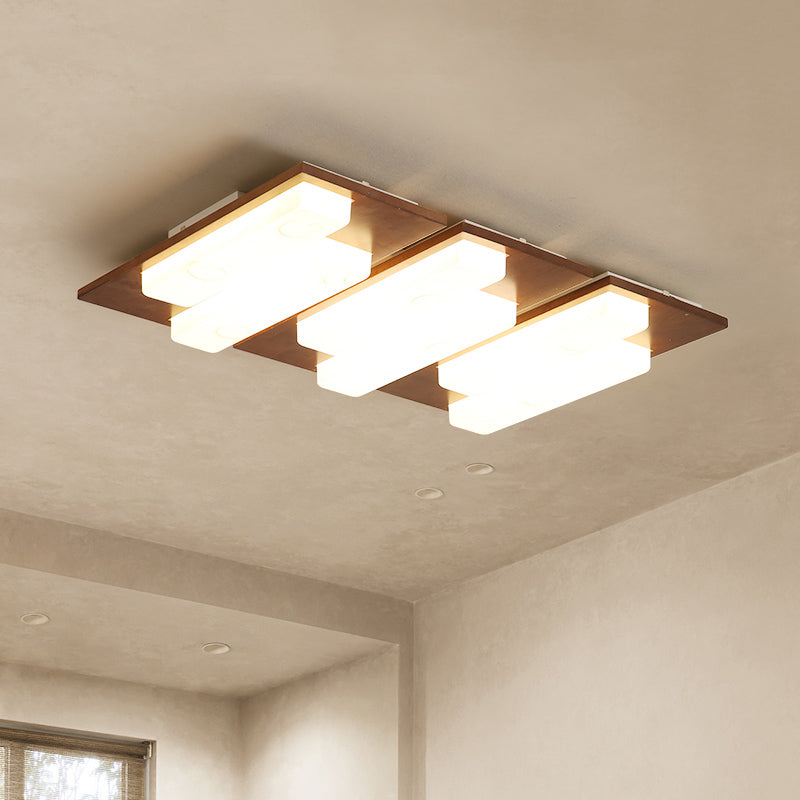 Iluminación de techo empotrada de madera, accesorio de techo de varios cabezales para sala de estar