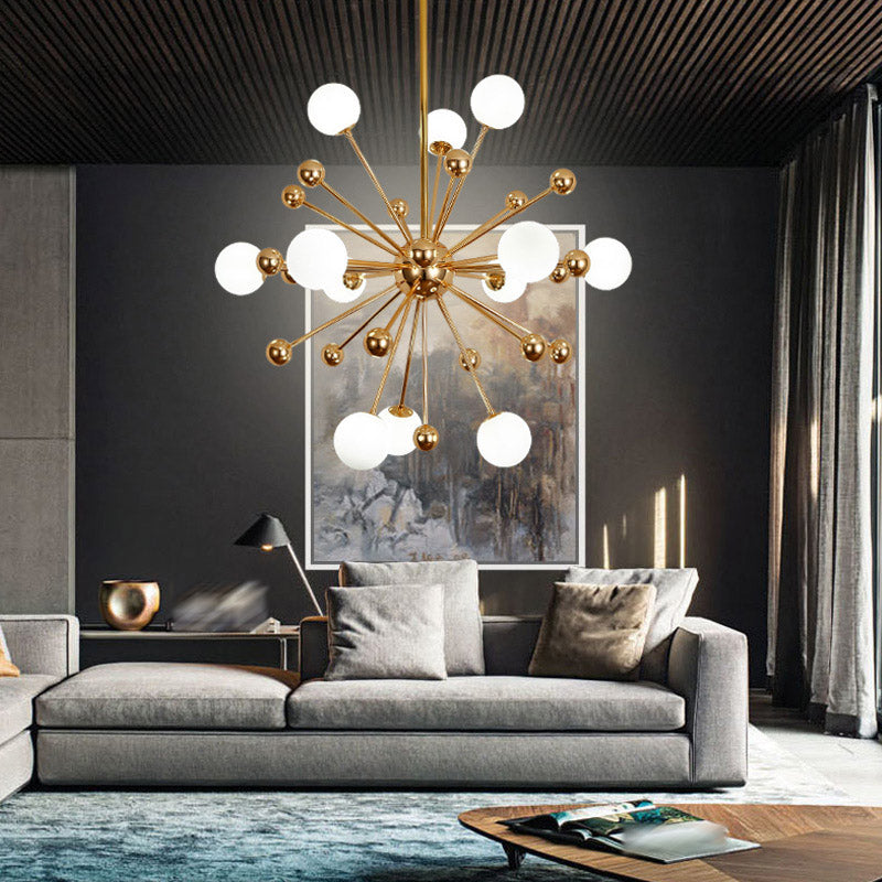 Gold Globe Chandelier Nordic Multi Light Hanging Light with White Glass for Bedroom