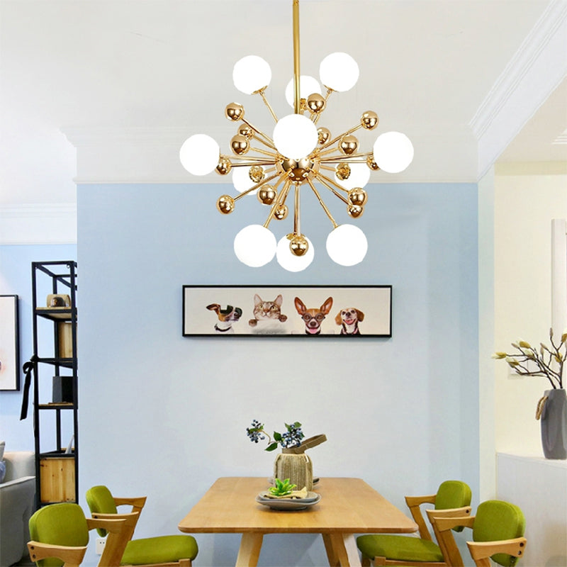 Gold Globe Chandelier Nordic Multi Light Hanging Light with White Glass for Bedroom