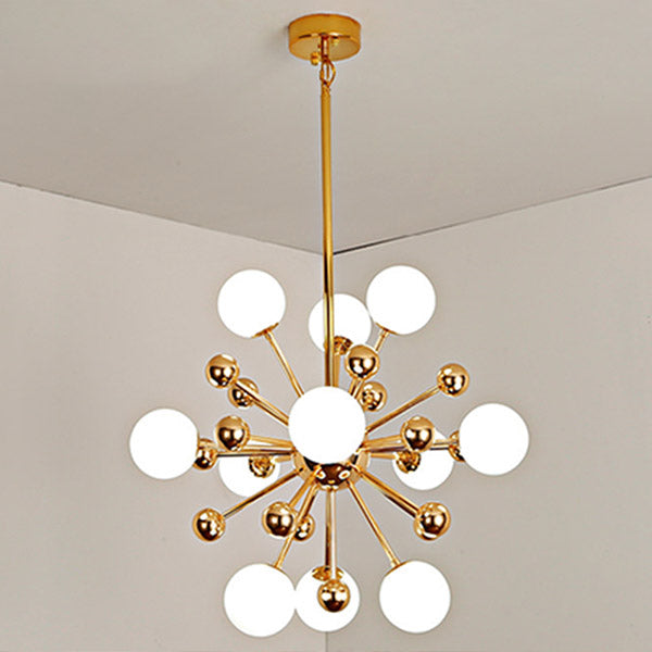 Gold Globe Chandelier Nordic Multi Light Hanging Light with White Glass for Bedroom