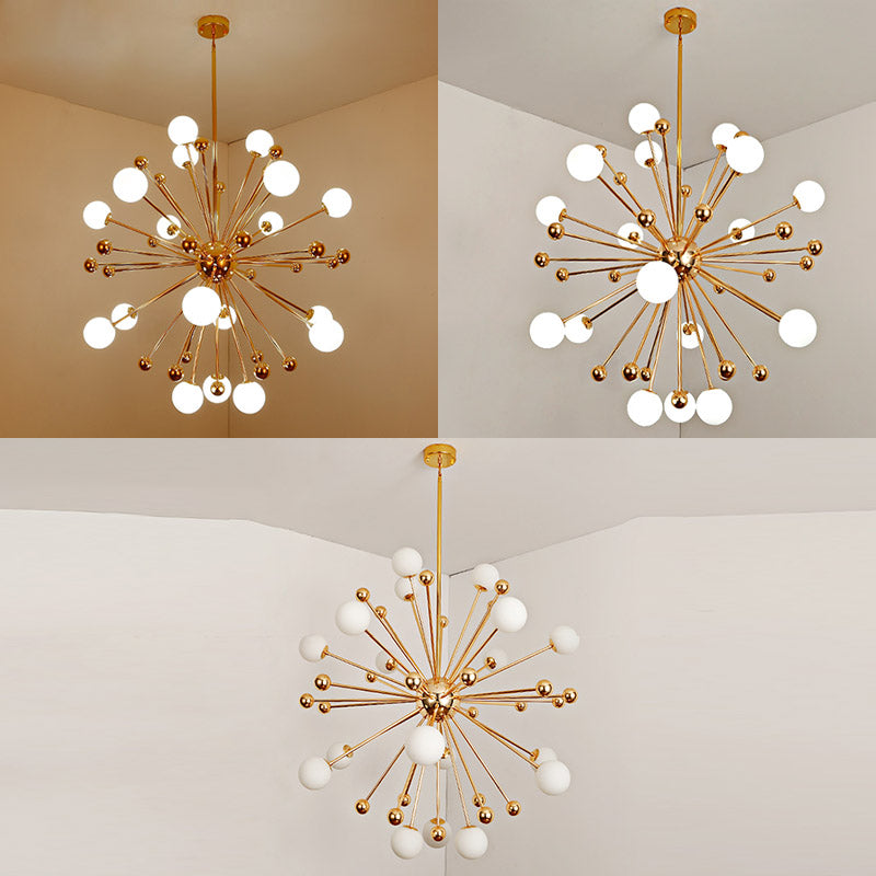 Gold Globe Chandelier Nordic Multi Light Hanging Light with White Glass for Bedroom