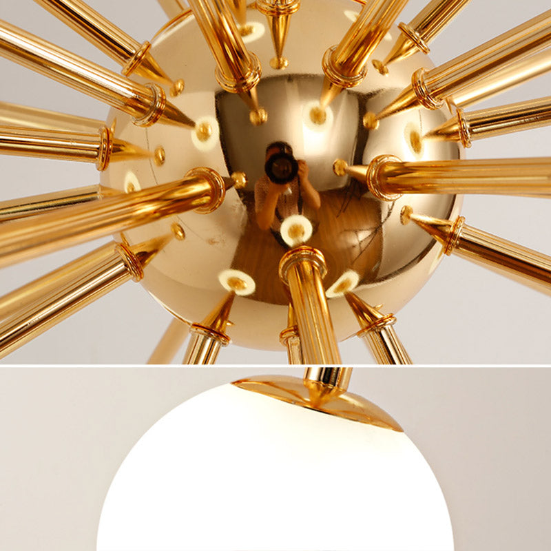 Gold Globe Chandelier Nordic Multi Light Hanging Light with White Glass for Bedroom