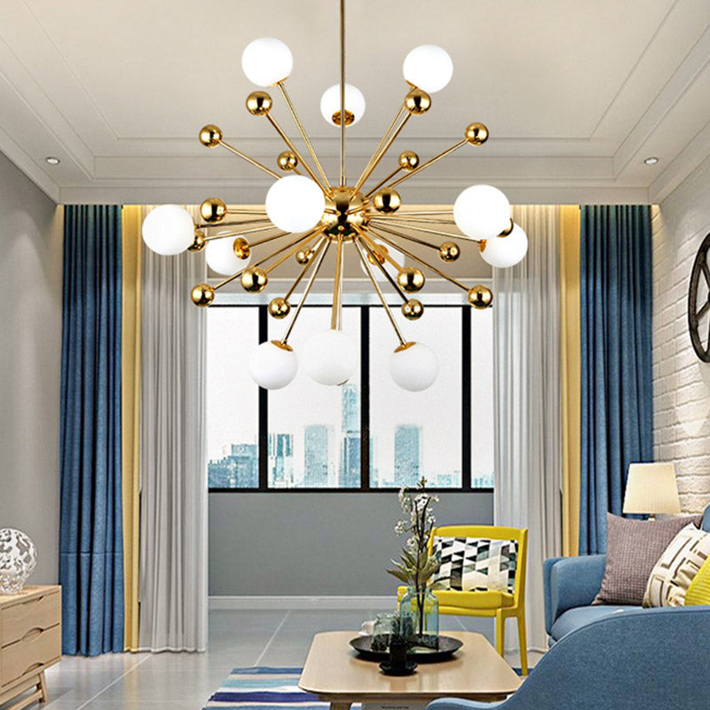 Gold Globe Chandelier Nordic Multi Light Hanging Light with White Glass for Bedroom