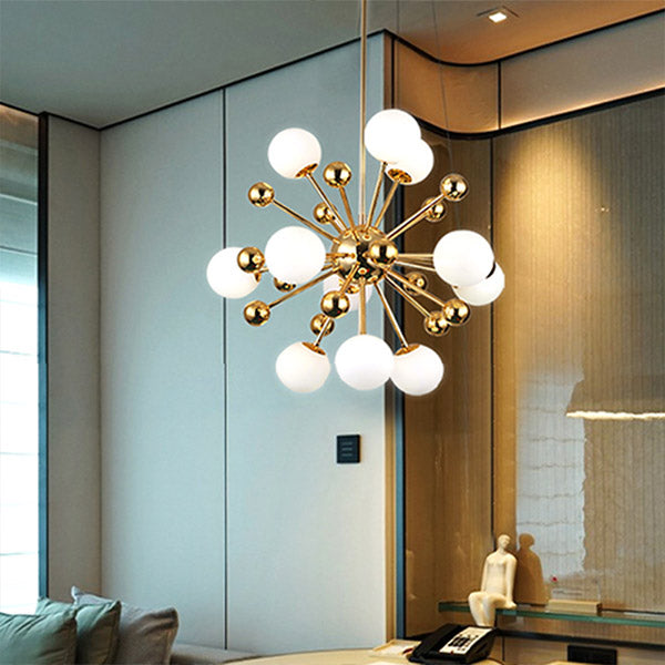 Gold Globe Chandelier Nordic Multi Light Hanging Light with White Glass for Bedroom