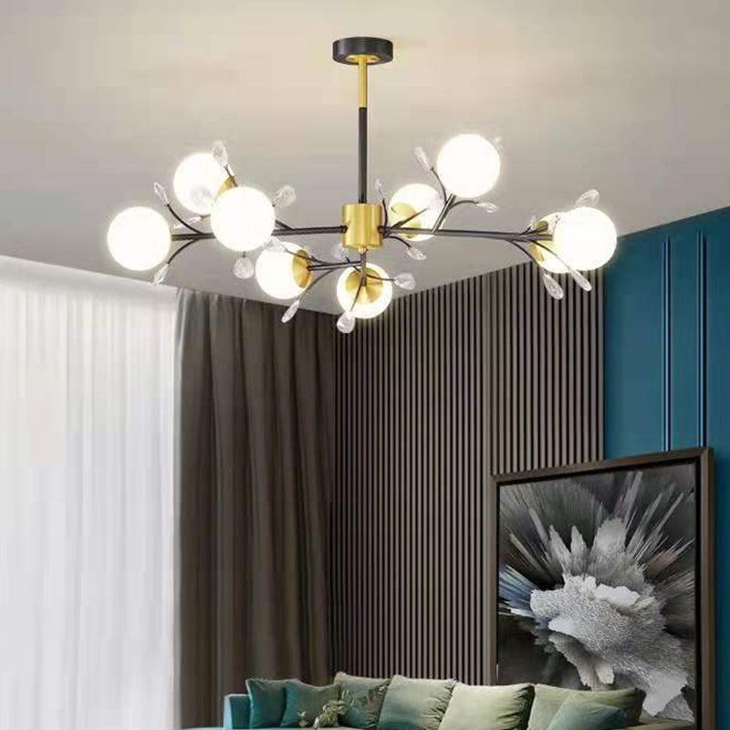 Black Globe Chandelier Nordic Multi Light Hanging Light with White Glass for Bedroom