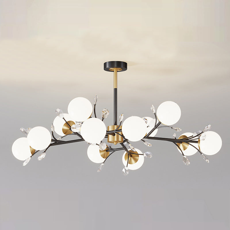 Black Globe Chandelier Nordic Multi Light Hanging Light with White Glass for Bedroom