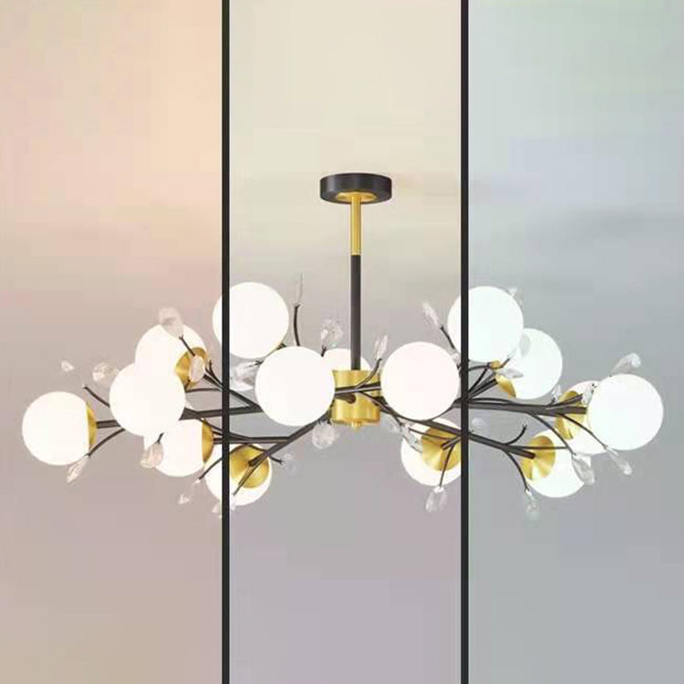 Black Globe Chandelier Nordic Multi Light Hanging Light with White Glass for Bedroom