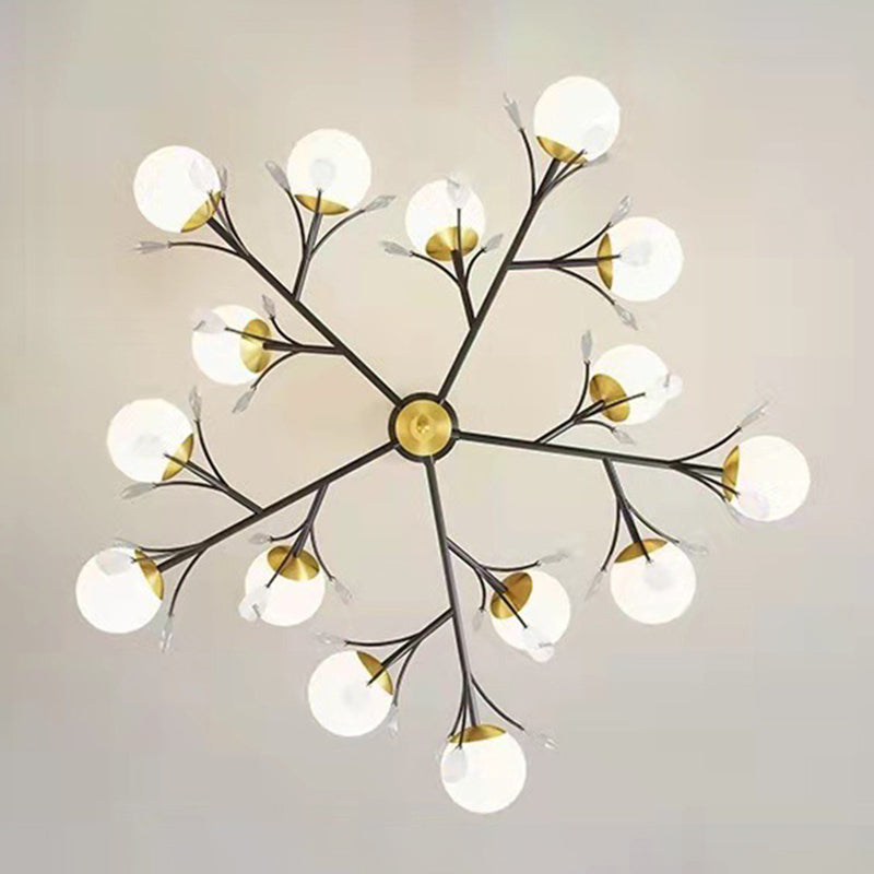 Black Globe Chandelier Nordic Multi Light Hanging Light with White Glass for Bedroom
