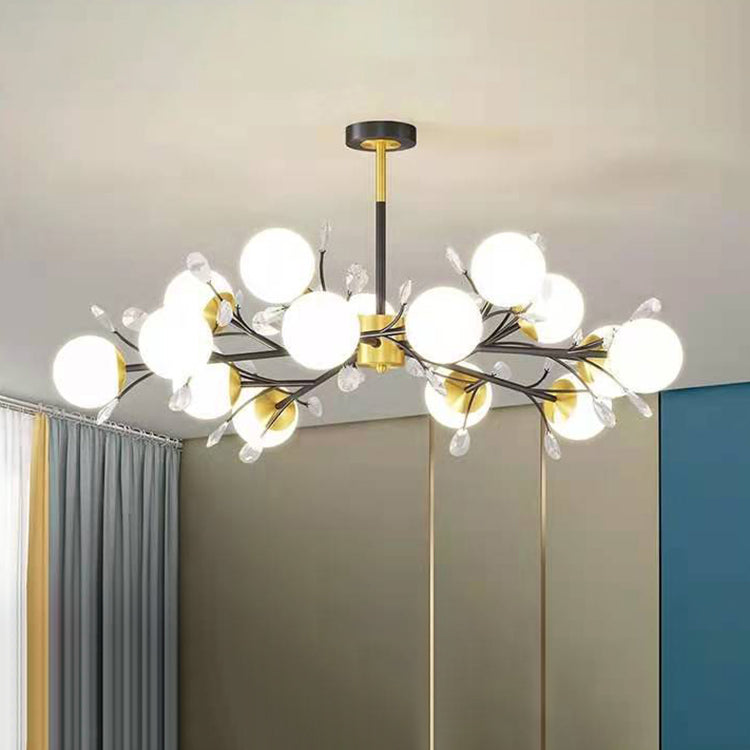 Black Globe Chandelier Nordic Multi Light Hanging Light with White Glass for Bedroom