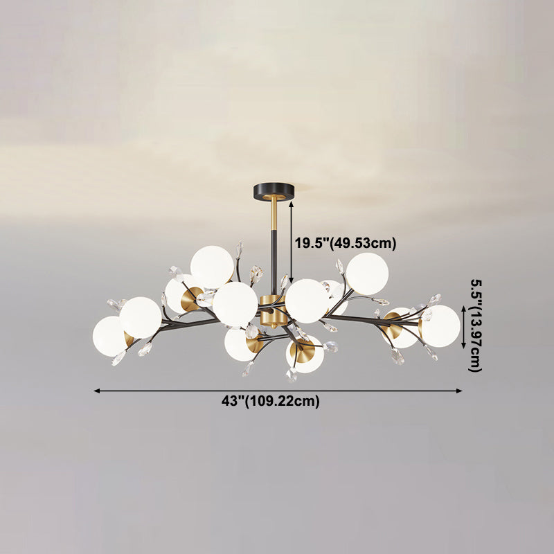 Black Globe Chandelier Nordic Multi Light Hanging Light with White Glass for Bedroom