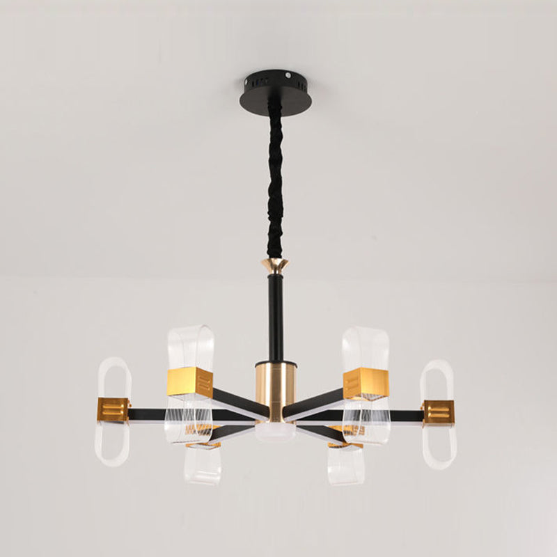 Metal Hanging Light Kit Postmodern Black-Gold LED Chandelier for Dining Room