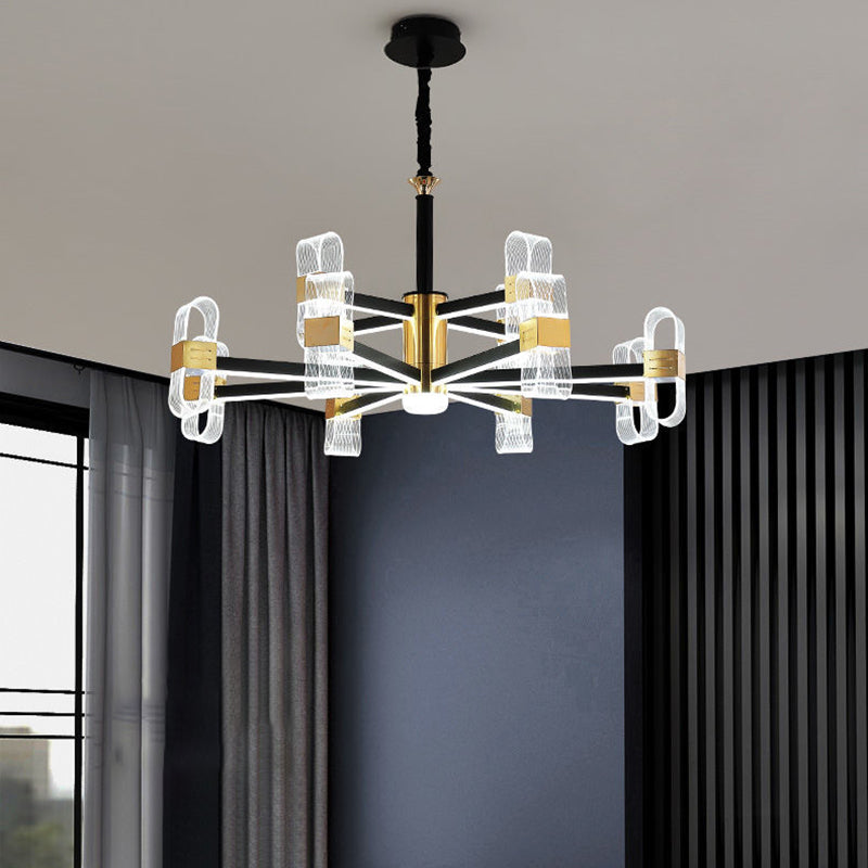 Metal Hanging Light Kit Postmodern Black-Gold LED Chandelier for Dining Room