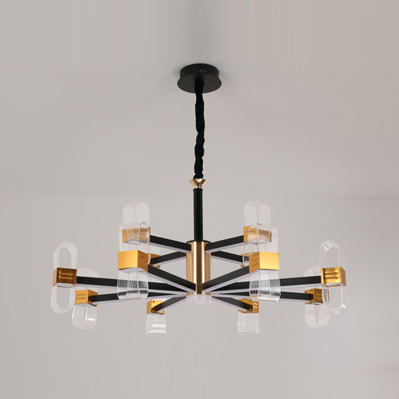 Metal Hanging Light Kit Postmodern Black-Gold LED Chandelier for Dining Room