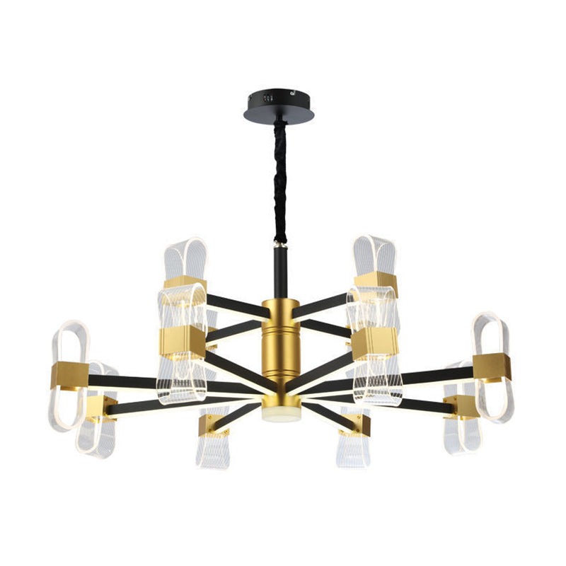 Metal Hanging Light Kit Postmodern Black-Gold LED Chandelier for Dining Room