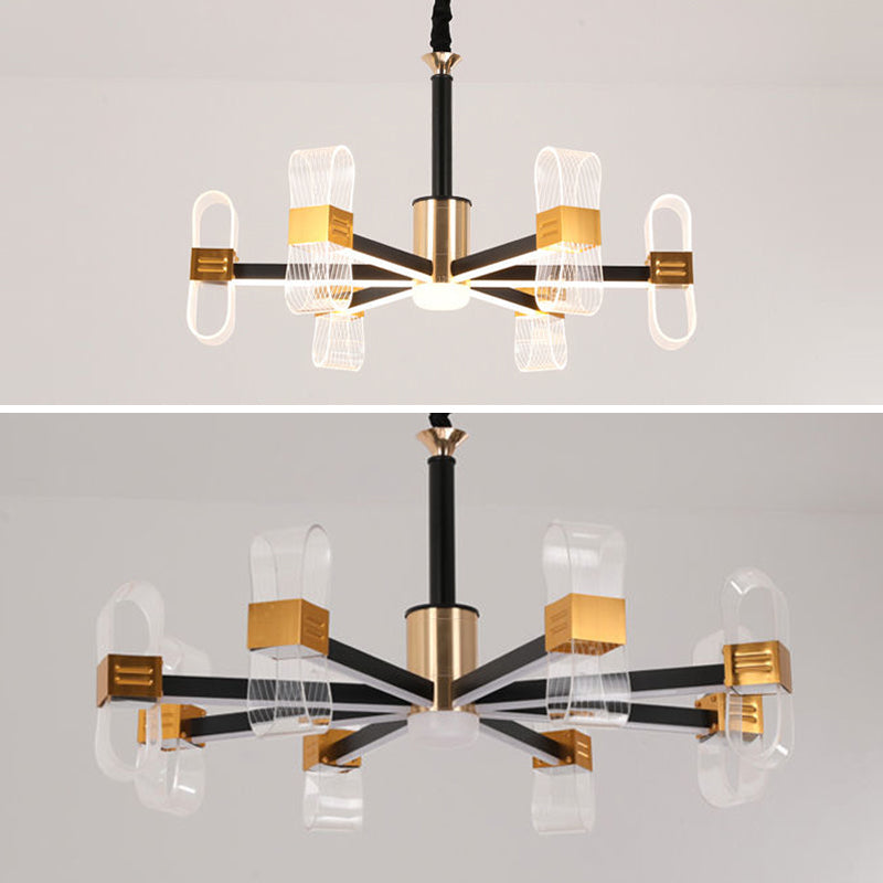 Metal Hanging Light Kit Postmodern Black-Gold LED Chandelier for Dining Room