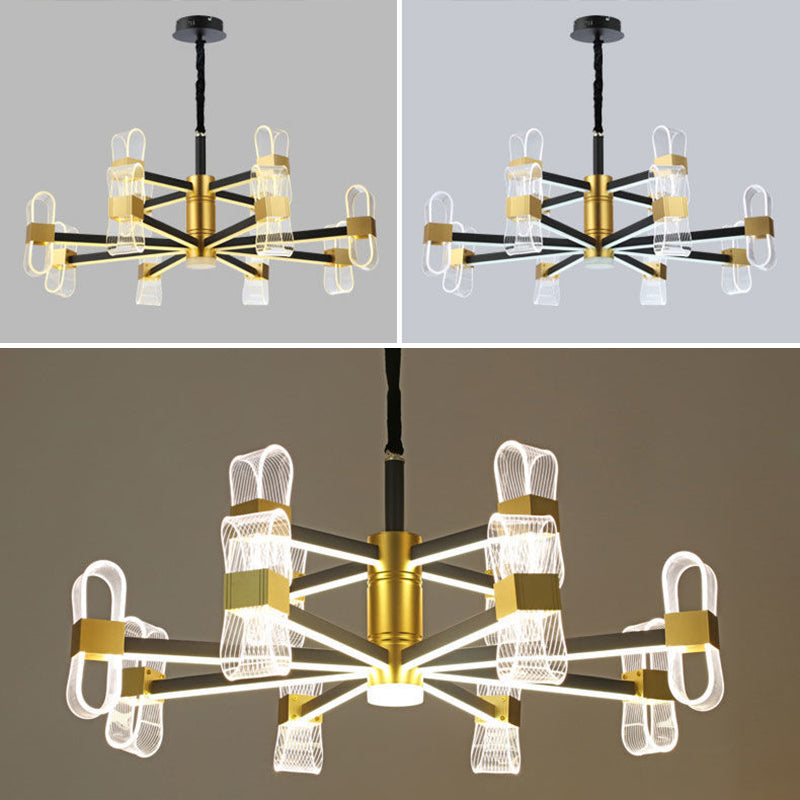 Metal Hanging Light Kit Postmodern Black-Gold LED Chandelier for Dining Room