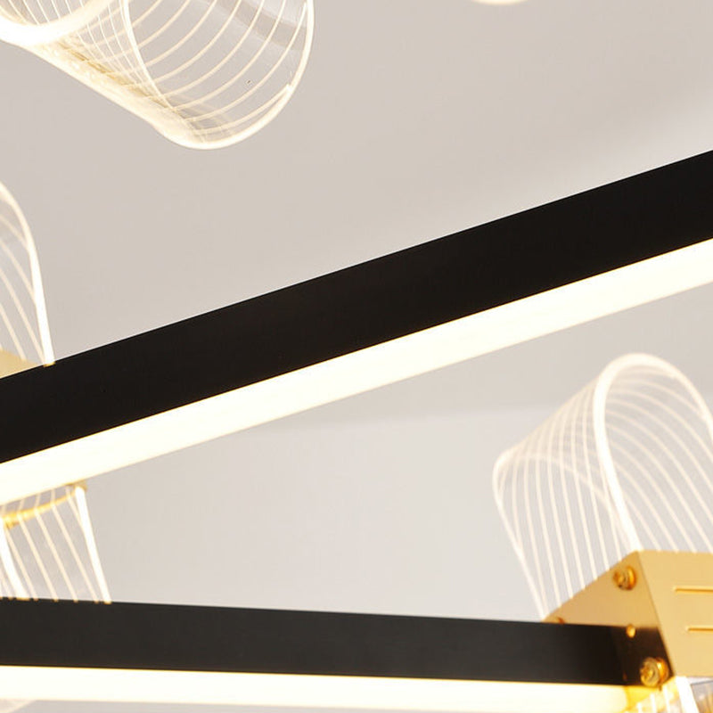 Metal Hanging Light Kit Postmodern Black-Gold LED Chandelier for Dining Room