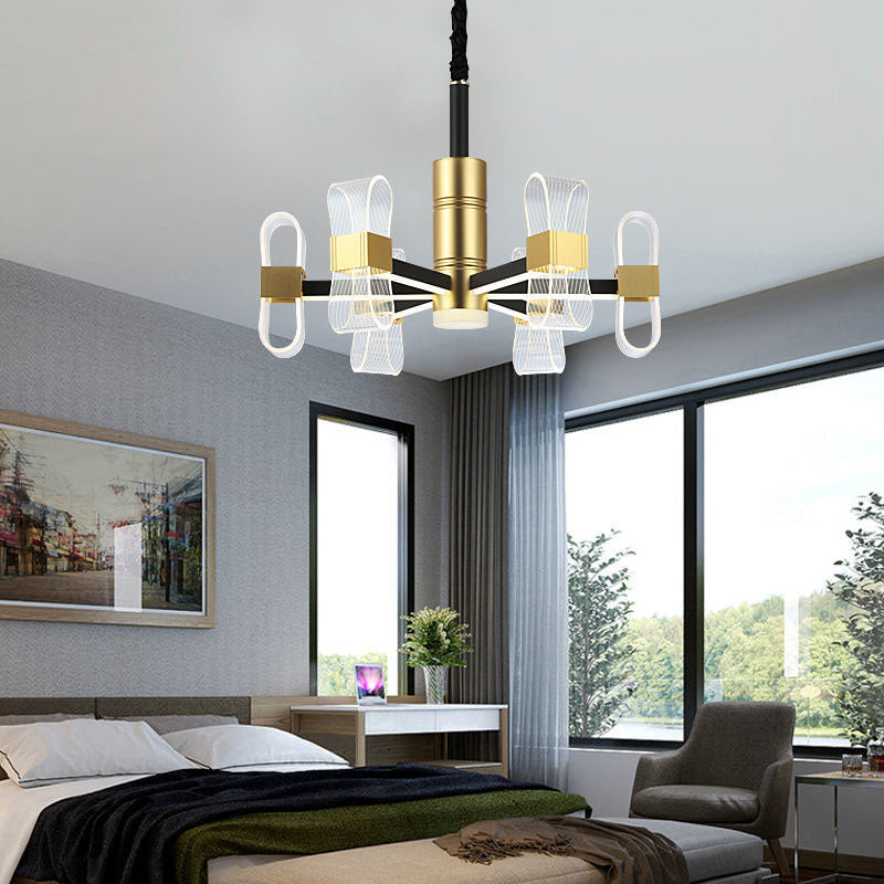 Metal Hanging Light Kit Postmodern Black-Gold LED Chandelier for Dining Room