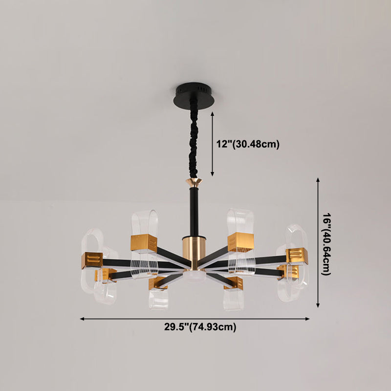 Metal Hanging Light Kit Postmodern Black-Gold LED Chandelier for Dining Room
