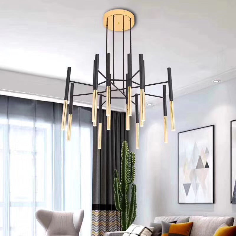 Postmodern Cylindrical Chandelier Metal Villa Lobby Hanging Light