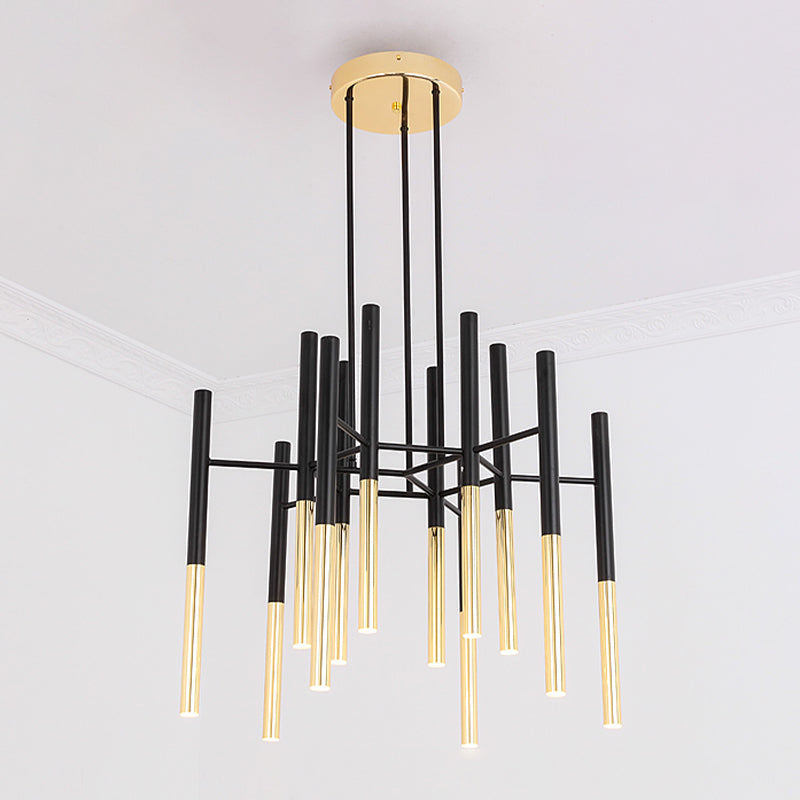 Postmodern Cylindrical Chandelier Metal Villa Lobby Hanging Light