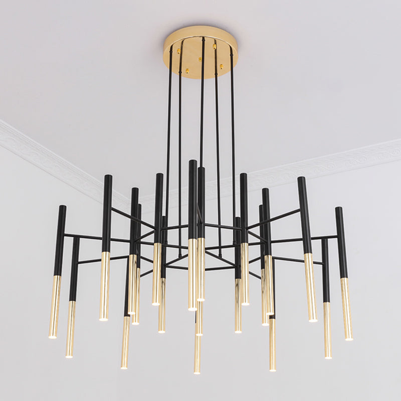 Postmodern Cylindrical Chandelier Metal Villa Lobby Hanging Light