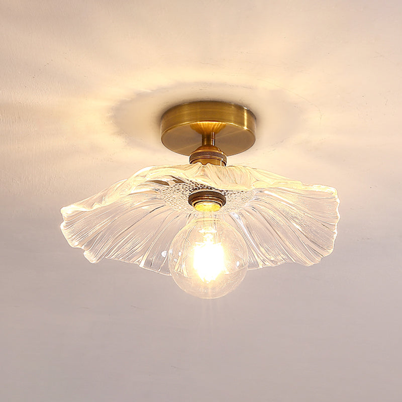 Modern Simple Lotus Shape Ceiling Lamp Copper 1 Light Ceiling Light with Glass Lampshade