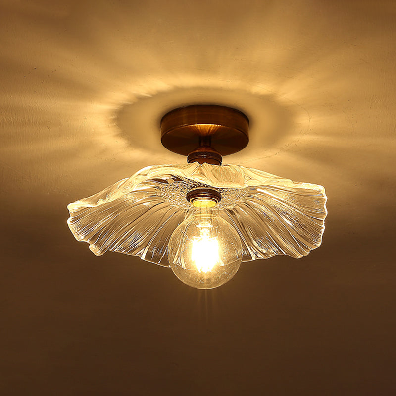 Modern Simple Lotus Shape Ceiling Lamp Copper 1 Light Ceiling Light with Glass Lampshade