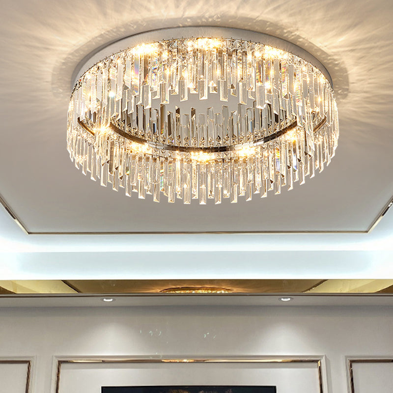 Moderne Luxus-Deckenleuchte in runder Form, Kristall, 1 Licht, Unterputzmontage für Wohnzimmer