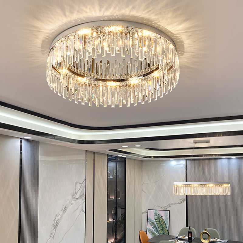 Moderne Luxus-Deckenleuchte in runder Form, Kristall, 1 Licht, Unterputzmontage für Wohnzimmer