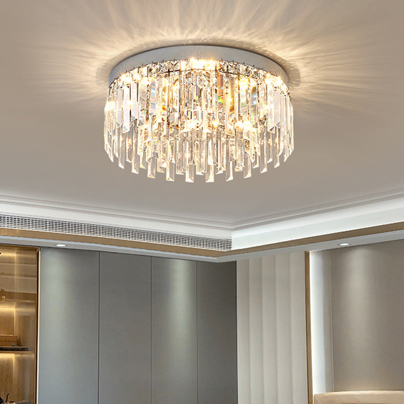 Modern Luxury Round Shape Ceiling Lamp Crystal 1 Light Flush Mount for Living Room