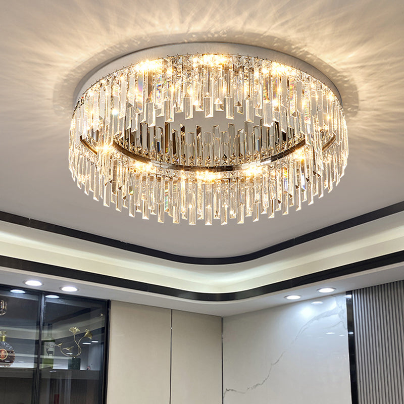 Moderne Luxus-Deckenleuchte in runder Form, Kristall, 1 Licht, Unterputzmontage für Wohnzimmer