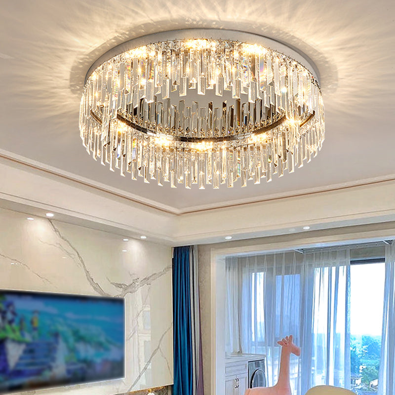Modern Luxury Round Shape Ceiling Lamp Crystal 1 Light Flush Mount for Living Room