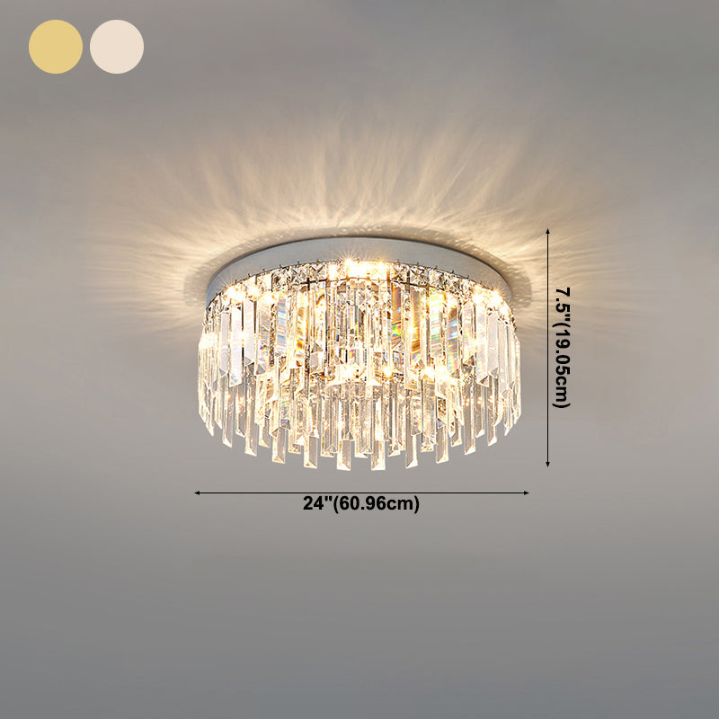 Moderne Luxus-Deckenleuchte in runder Form, Kristall, 1 Licht, Unterputzmontage für Wohnzimmer