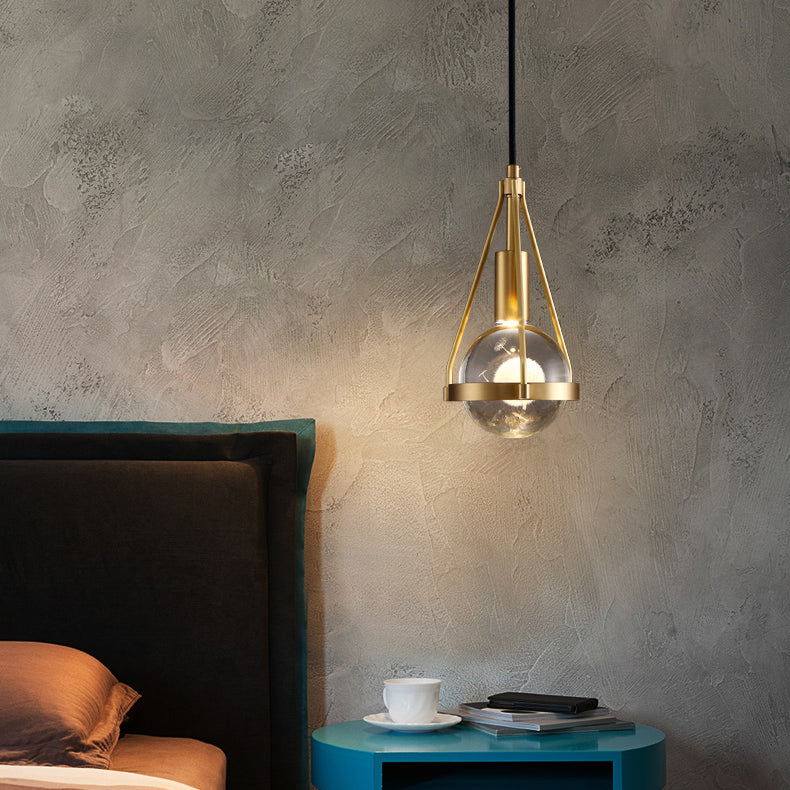 Lampe suspendue en bronze en cristal moderne Copper globe suspendu pour les espaces intérieurs